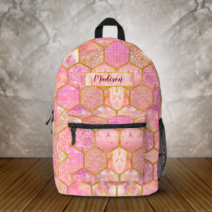 Mochila Impresa Elegante falso brillo rosa oro geométrico femenino
