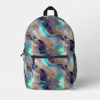 Mochila Impresa Elegante Faux Gold con Piedra Ópala Verde azulada