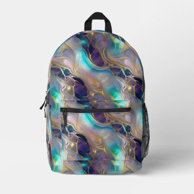 Mochila Impresa Elegante Faux Gold con Piedra Ópala Verde azulada  (Anverso)