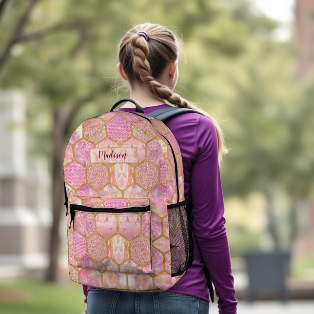 Mochila Impresa Elegante faux Purpurina rosa geométrico (Subido por el creador)
