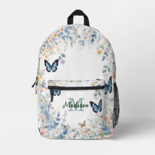 Mochila Impresa elegante Flor Silvestre Verde Boho Monograma En Fl