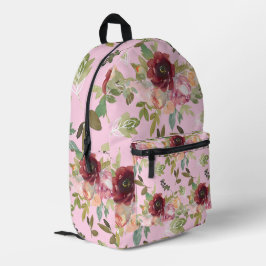Mochila Impresa Elegante Floral Acuarela Rosa de Primavera Adorabl