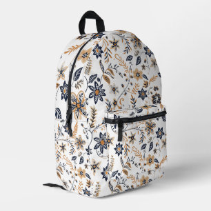 Mochila Impresa Elegante floral botánico de oro y azul marino