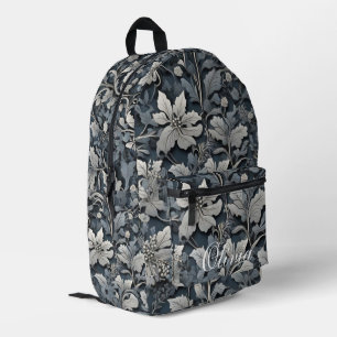 Mochila Impresa Elegante floral gris blanco plateado azul polvorie