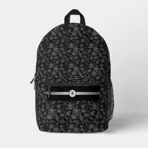 Mochila Impresa Elegante Floral Personalizado en Blanco y Negro