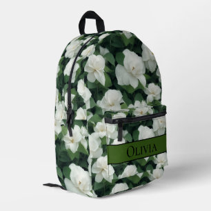 Mochila Impresa Elegante floral verde botánico blanco personalizad