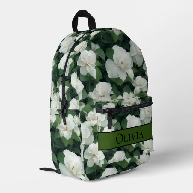 Mochila Impresa Elegante floral verde botánico blanco personalizad (Esquina izquierda trasera)