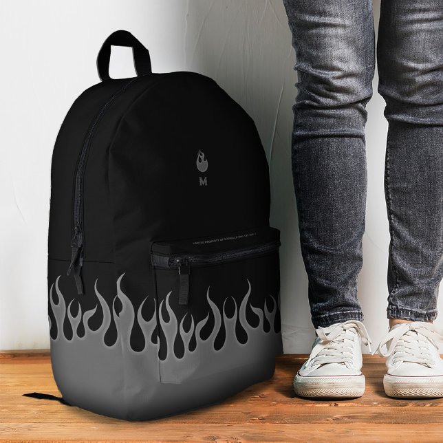 Mochila Impresa Elegante fuego de llama negro gris (Stylish Flame Fire Black Grey Printed Backpack
)