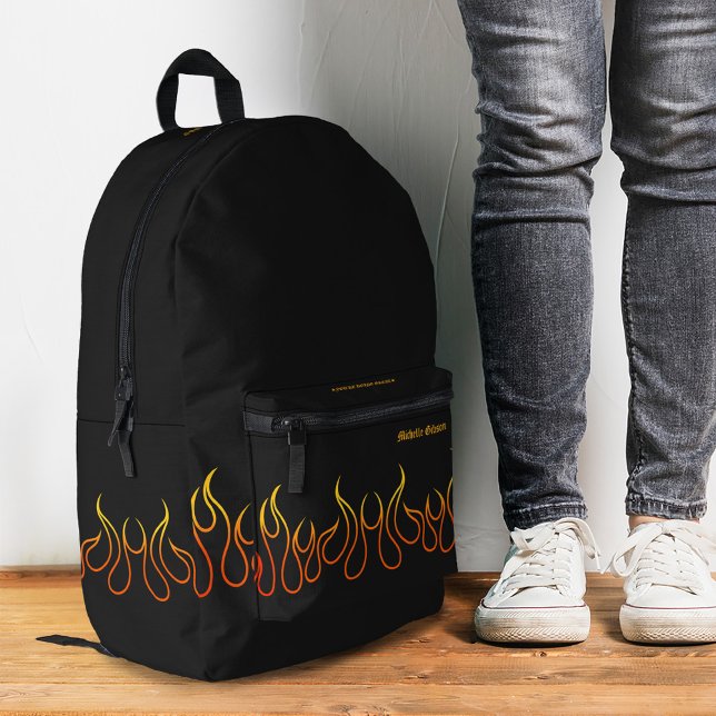 Mochila Impresa Elegante fuego de llama negro Naranja rojo (Stylish Flame Fire Black Orange Red Printed Backpack
)