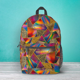 Mochila Impresa Elegante geométrico holográfico de oro rojo