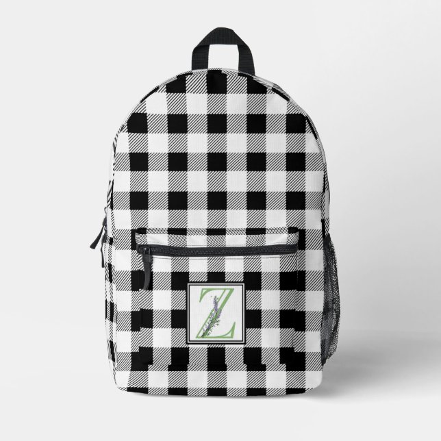Mochila Impresa Elegante gingán blanco negro letra monograma Z (Anverso)