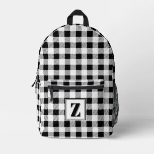 Mochila Impresa Elegante gingham negro y blanco con monograma pers