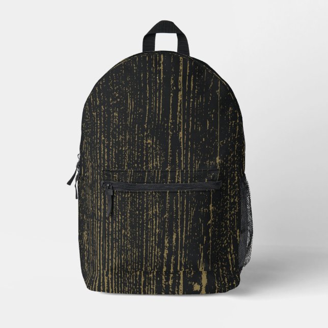 Mochila Impresa Elegante Grano de madera de oro negro (Anverso)