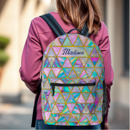 Mochila Impresa Elegante holográfico trendy faux dorado geométrico