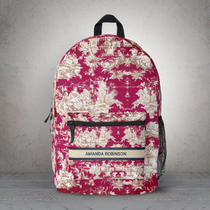 Mochila Impresa Elegante lago rojo vintage toile de jouy monograma