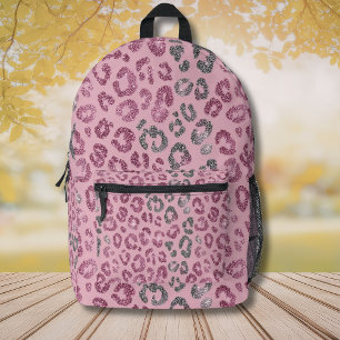 Mochila Impresa Elegante Leopardo de Brillo Rosa y Plata sobre Ros