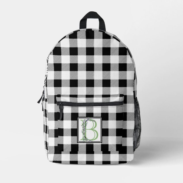 Mochila Impresa Elegante letra blanca de gingham B botánica (Anverso)