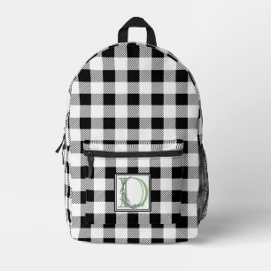 Mochila Impresa Elegante letra blanca de gingham D botánica