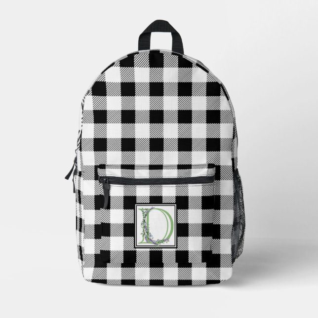 Mochila Impresa Elegante letra blanca de gingham D botánica (Anverso)