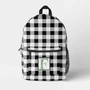 Mochila Impresa Elegante letra blanca de gingham F botánica