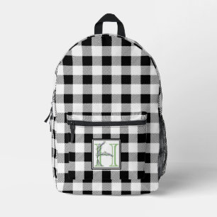 Mochila Impresa Elegante letra blanca de gingham H botánica