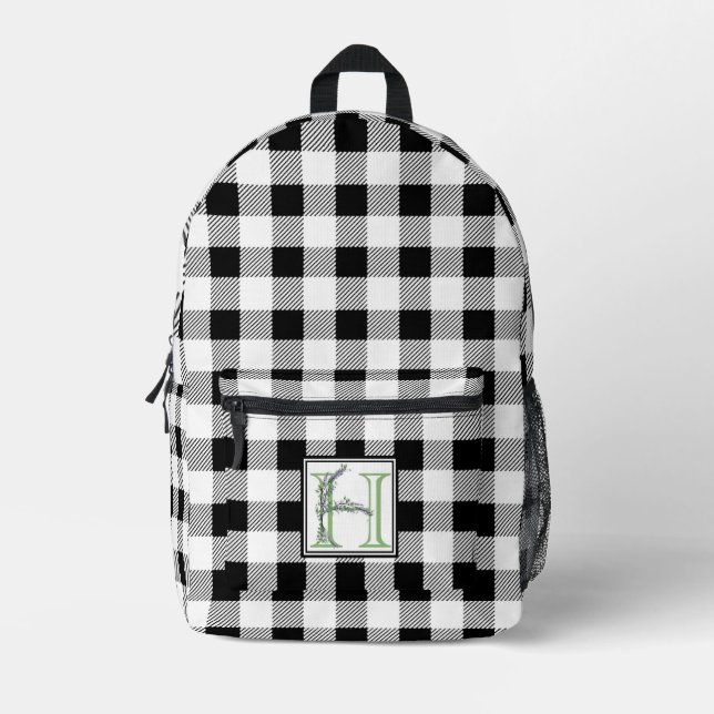Mochila Impresa Elegante letra blanca de gingham H botánica (Anverso)