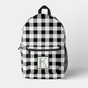 Mochila Impresa Elegante letra de gingham blanco negro K