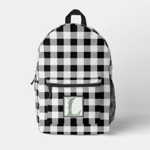 Mochila Impresa Elegante letra de gingham blanco negro L