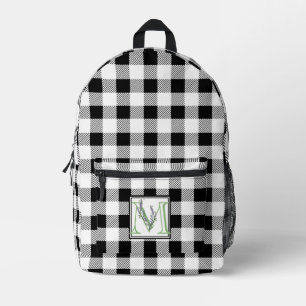 Mochila Impresa Elegante letra de gingham blanco negro M