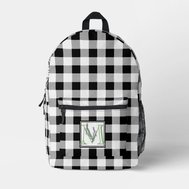 Mochila Impresa Elegante letra de gingham blanco negro M (Anverso)