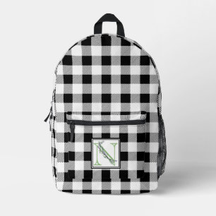 Mochila Impresa Elegante letra de gingham en blanco negro N
