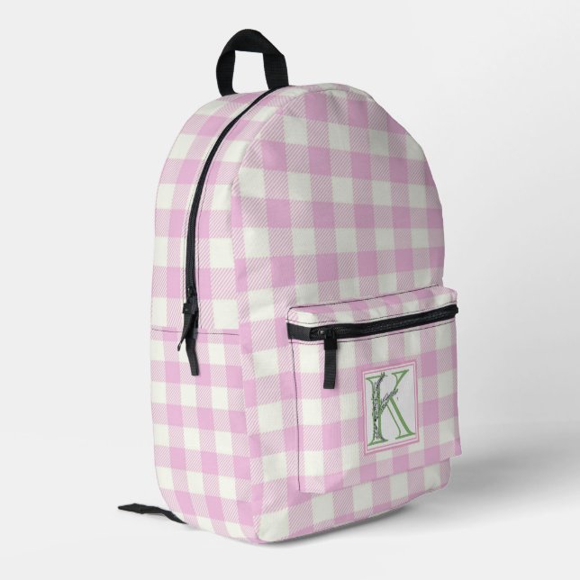 Mochila Impresa Elegante letra en blanco de gingham mongograma K (Esquina izquierda trasera)