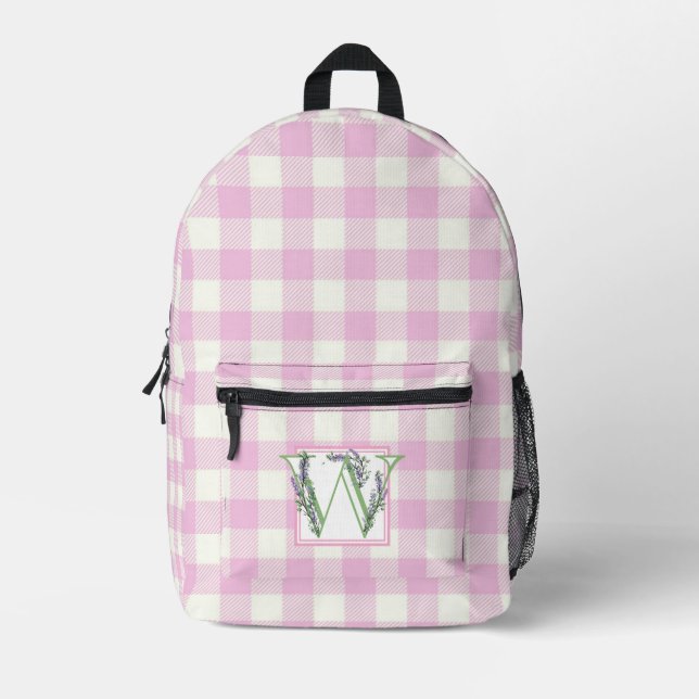 Mochila Impresa Elegante letra en blanco de gingham monograma W (Anverso)