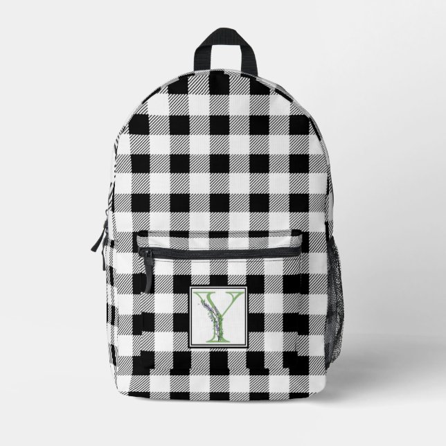 Mochila Impresa Elegante letra en blanco de gingham monograma Y (Anverso)