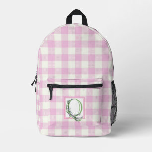 Mochila Impresa Elegante letra en blanco rosa gingham monograma Q