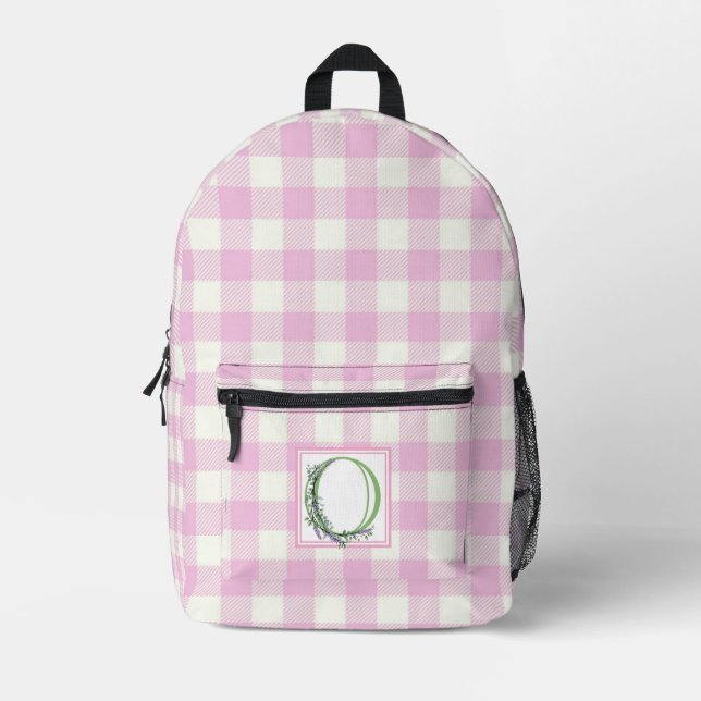 Mochila Impresa Elegante letra oda de gingham blanco rosa monocasc (Anverso)