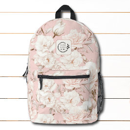Mochila Impresa Elegante logotipo de adición de flores rosadas cor