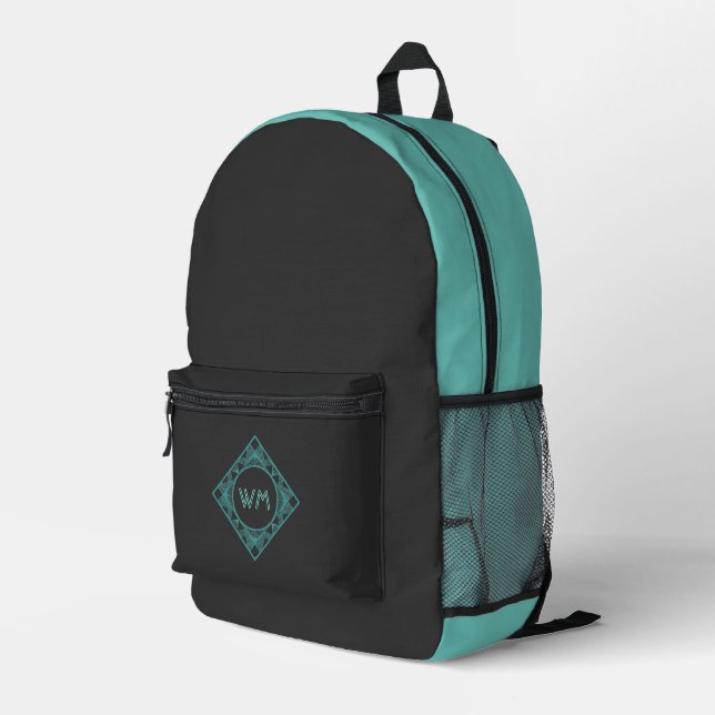 Mochila Impresa Elegante Manly negro y Verde azulado Art Deco Añad (Esquina derecha trasera )