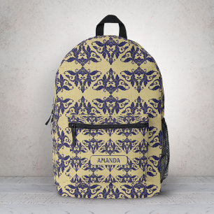 Mochila Impresa Elegante marina adamascada vintage Monograma A ama