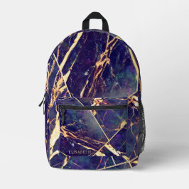 Mochila Impresa Elegante Mármol de oro azul morado Añadir nombre M