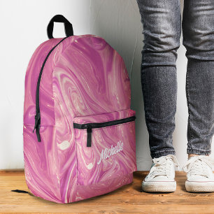 Mochila Impresa Elegante Mármol Rosa Líquido De Regreso a la Escue
