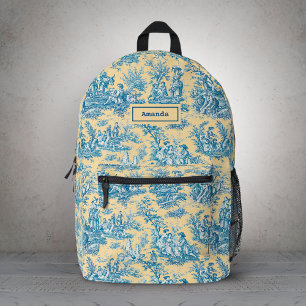 Mochila Impresa Elegante Monograma Amarillo Turquesa Vintage Toile