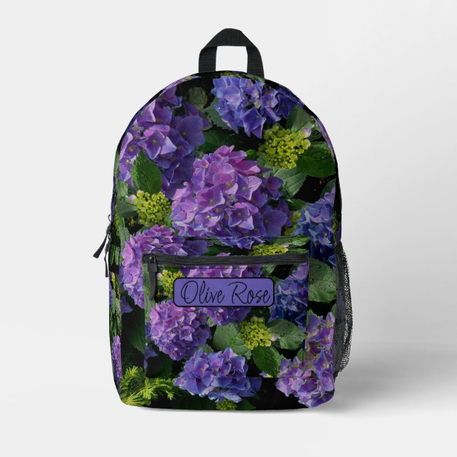Mochila Impresa Elegante monograma floral azul violeta (Anverso)