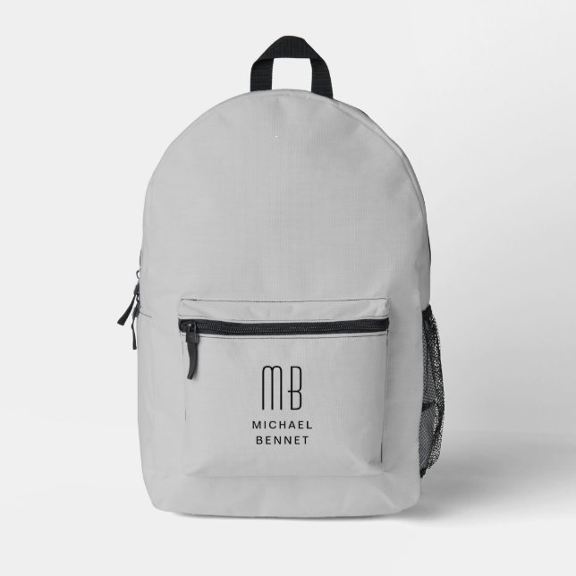 Mochila Impresa Elegante Monograma Gris (Anverso)