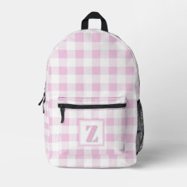 Mochila Impresa Elegante monograma personalizable de gingham rosa 