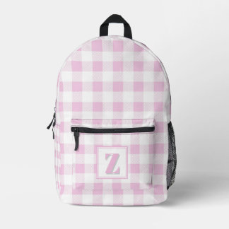Mochila Impresa Elegante monograma personalizable de gingham rosa 