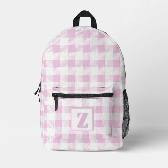 Mochila Impresa Elegante monograma personalizable de gingham rosa  (Anverso)