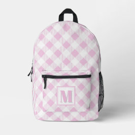Mochila Impresa Elegante monograma personalizable de gingham rosa 