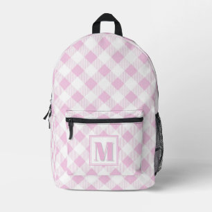 Mochila Impresa Elegante monograma personalizable de gingham rosa 