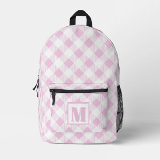 Mochila Impresa Elegante monograma personalizable de gingham rosa 